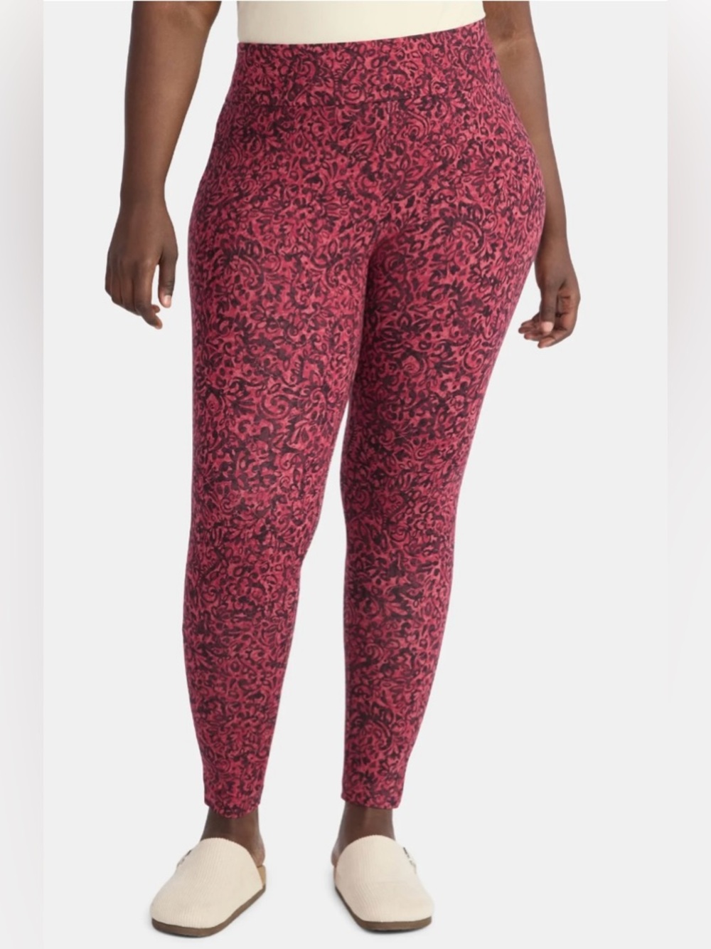 Terra & Sky 2x/20w-22w Women's Plus High Waist Ankle Length Leggings Red & Black